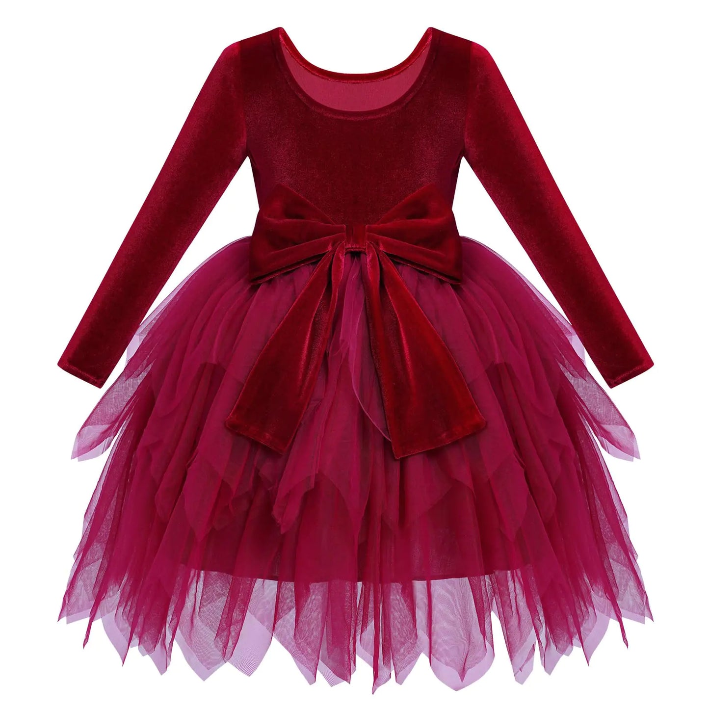 IDOPIP Toddler Baby Girls Velvet Tutu Dress Bowknot Tulle Ruffle Long Sleeve Princess Christmas Birthday Party Dresses Fall Winter Clothes Kids Vintage Holiday Pageant Dress Outfit Red 5-6 Years