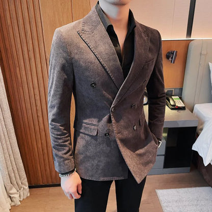 Men's Double-Breasted Corduroy Suit Jacket