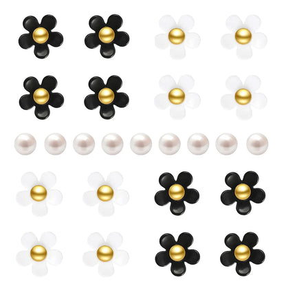 NEVEGE Shoe Charms 25PC Flower Charms with Pearl Shoe Decoration Charms White Black Flower Shoe Charms Cute Resin Charms Bling Shoe Charms for Girls