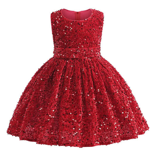 IDOPIP Flower Girls Sequin Velvet Tutu Dress for Kids Baby First Christmas Birthday Wedding Party First Communion Dresses Little Princess Pageant Formal Valentines Bowknot Gown Red 5-6 Years