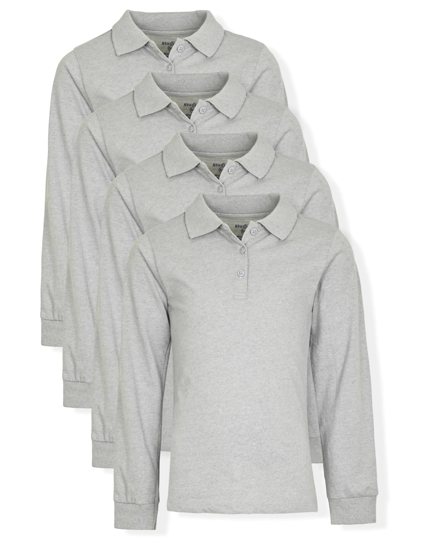 Studio 3 Girls 4-Pack Soft Jersey Long Sleeve Polo Shirts Heather 10/12