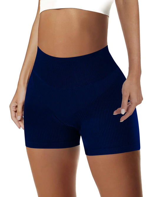 AURUZA Workout Shorts Women High Waist Biker Shorts Women Gym Shorts Women Seamless Ribbed Athletic Yoga Shorts Leggings L Dark Blue