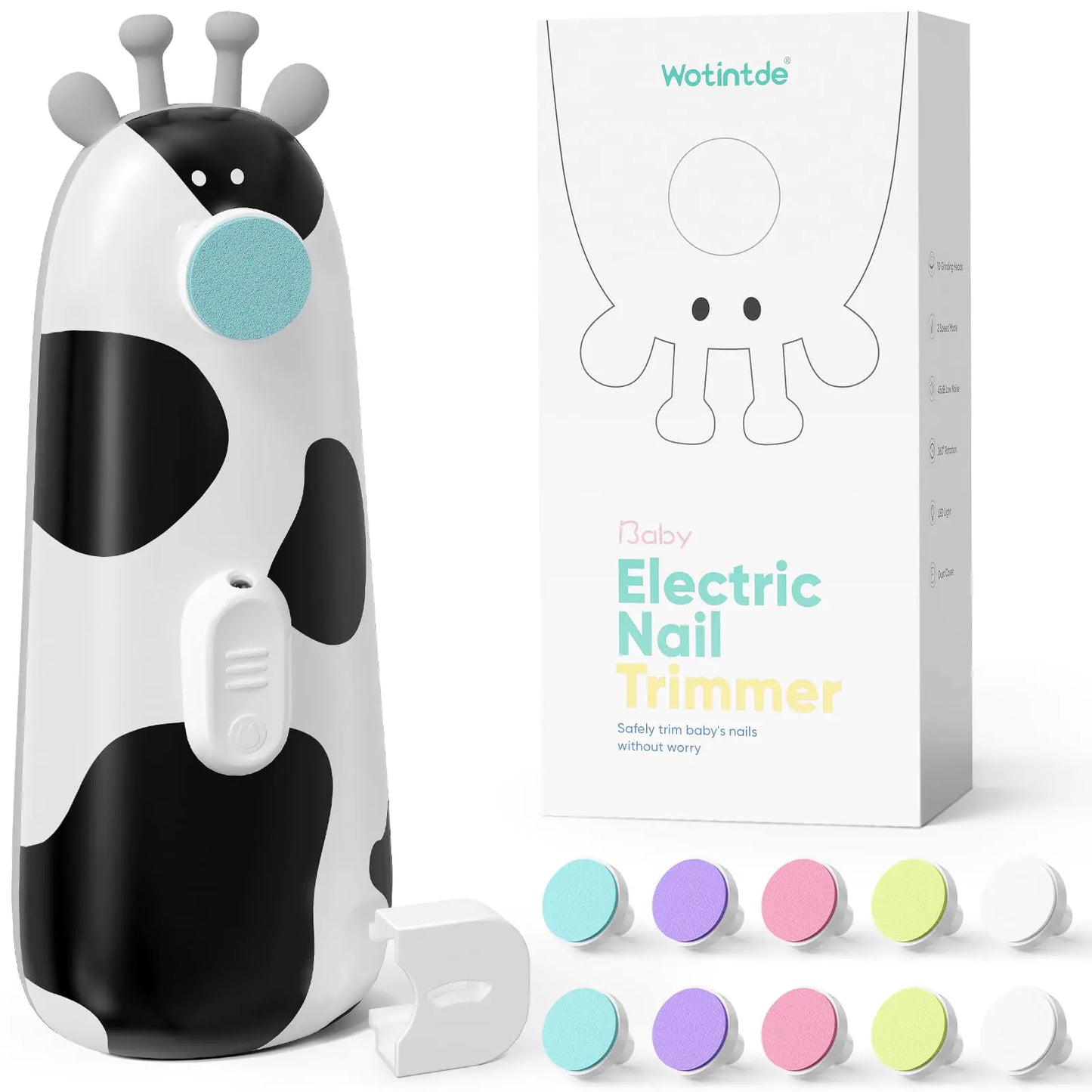 Wotintde Baby Nail Trimmer Electric Baby Nail File Baby Nail Clippers with 10 Grinding Heads & LED Light Safe Electric Nail File for Baby Newborn Toddler Toes Fingernails Baby Nail Care Kit