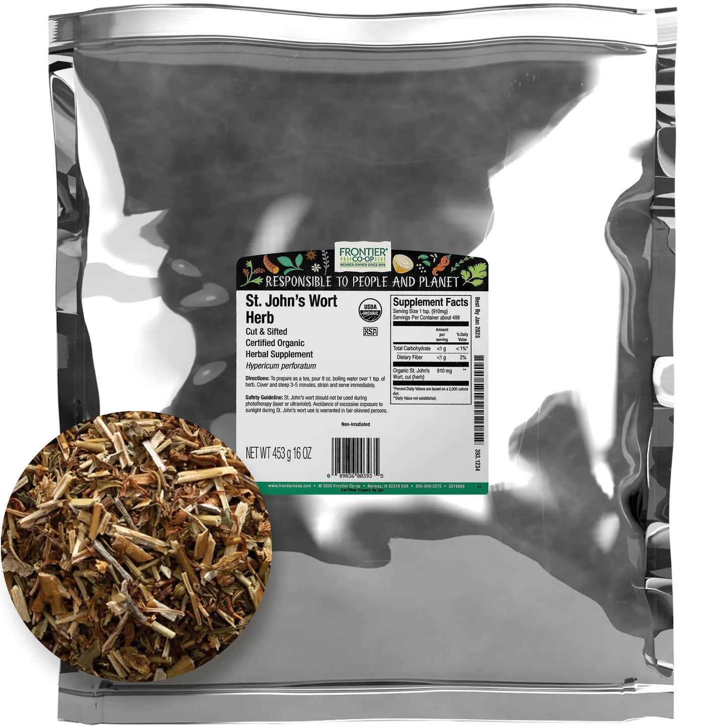St. Johns Wort Herb Cut & Sifted Organic - 1 lb(Frontier)