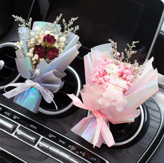 Car Vent Aromatherapy Perfume with Handmade Eternal Dried Rose Bouquet