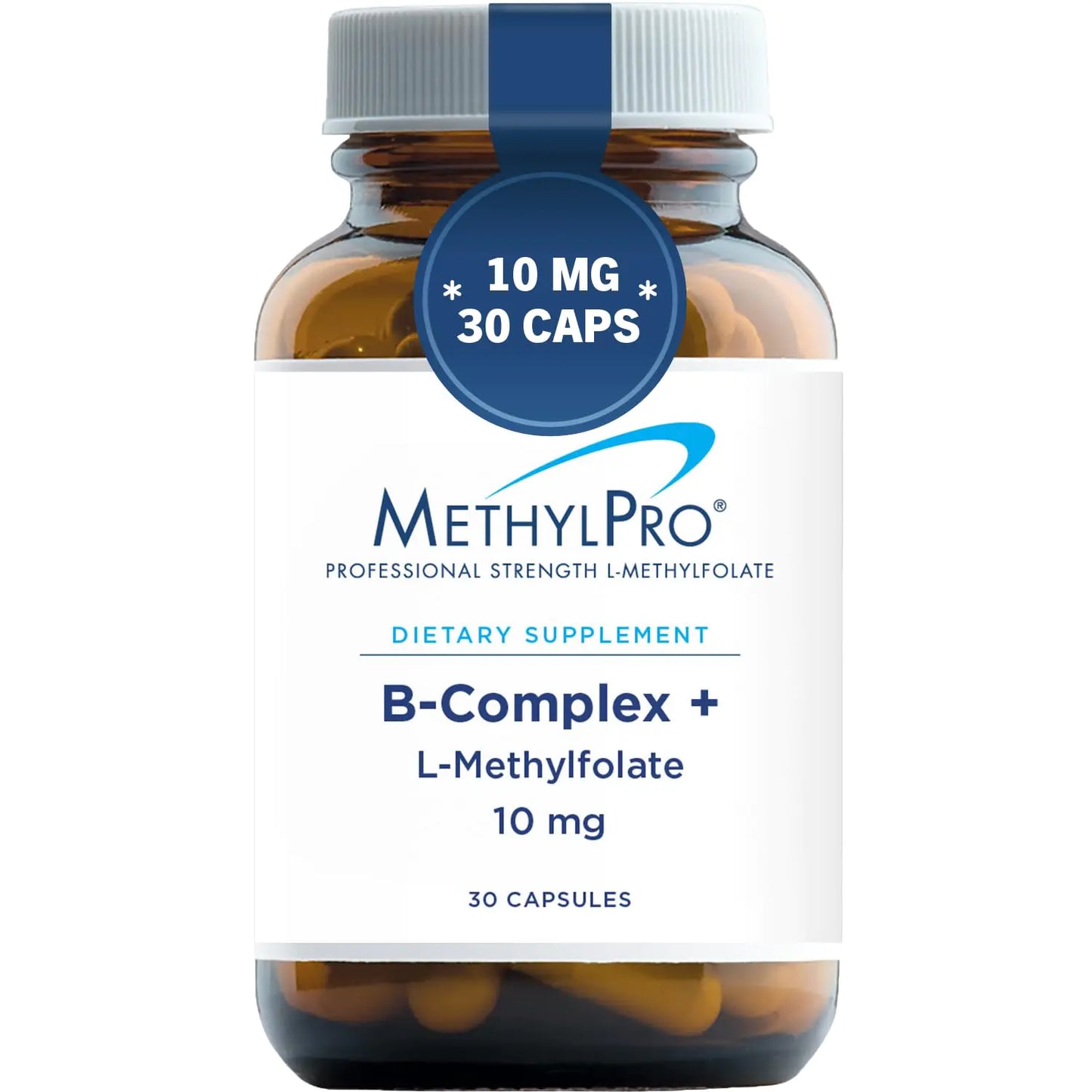 MethylPro B Complex + 10mg L-Methylfolate - Professional Strength Vitamin B Complex + Folate Supplement for Energy Mood + Immune Support - Vitamin B12 Vitamin B6 Vitamin C + More - (30 Capsules)