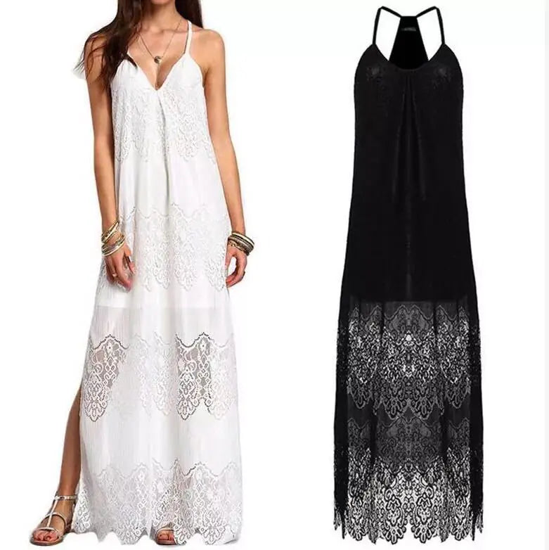 Summer Women's Lace V-Neck Spliced Dress (Beach Dress)
