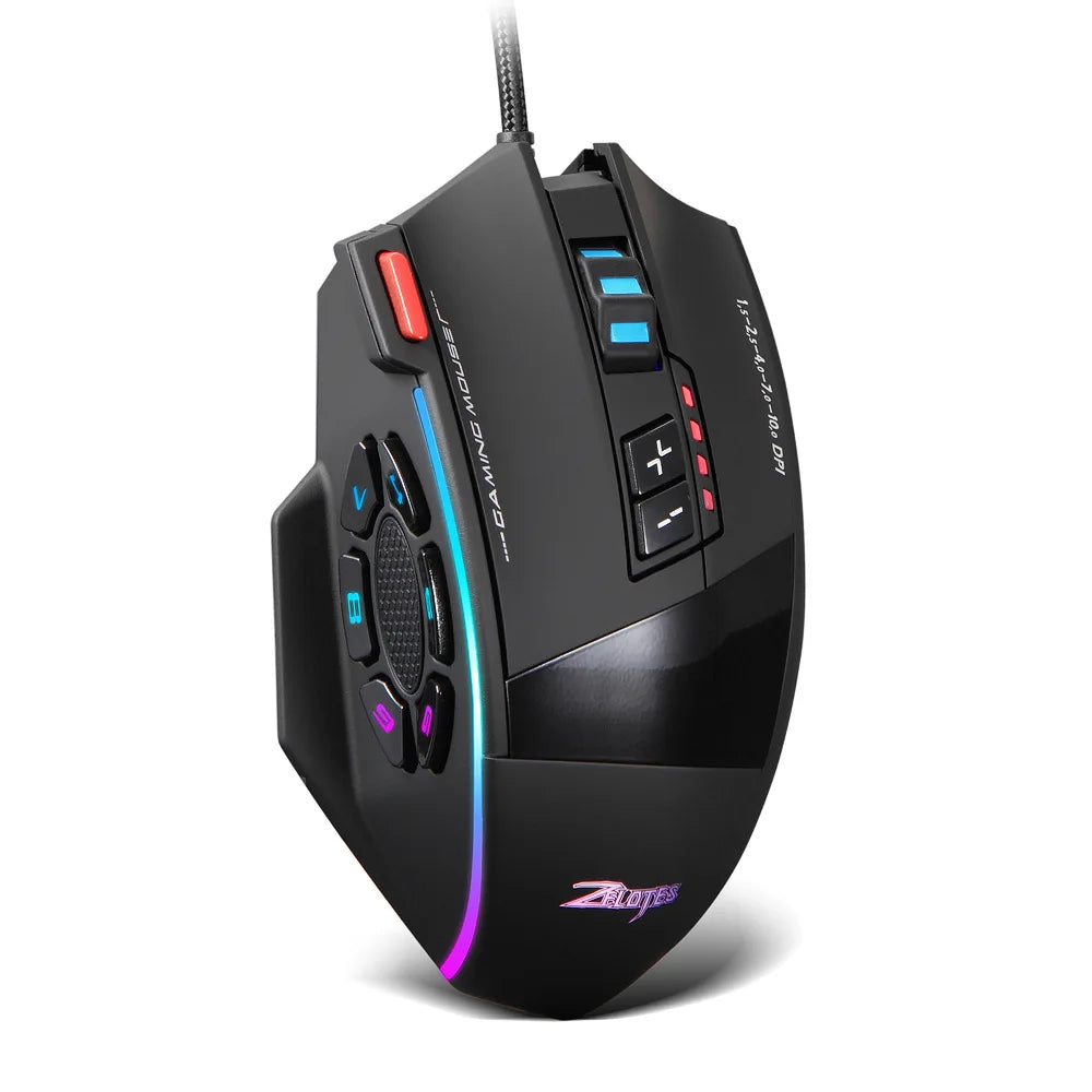 ZELOTES C13 13-Keys Wired Ergonomic Gaming Mouse with 5-Speed Adjustable DPI 1.8 m Cable for Laptop Computer