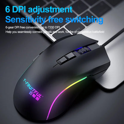 Y73 Ergonomic RGB Mini Gaming Mouse USB Wired 7 Buttons 1000-7200 DPI Optical Tracking PCs Desktops 3D Mechanical Style