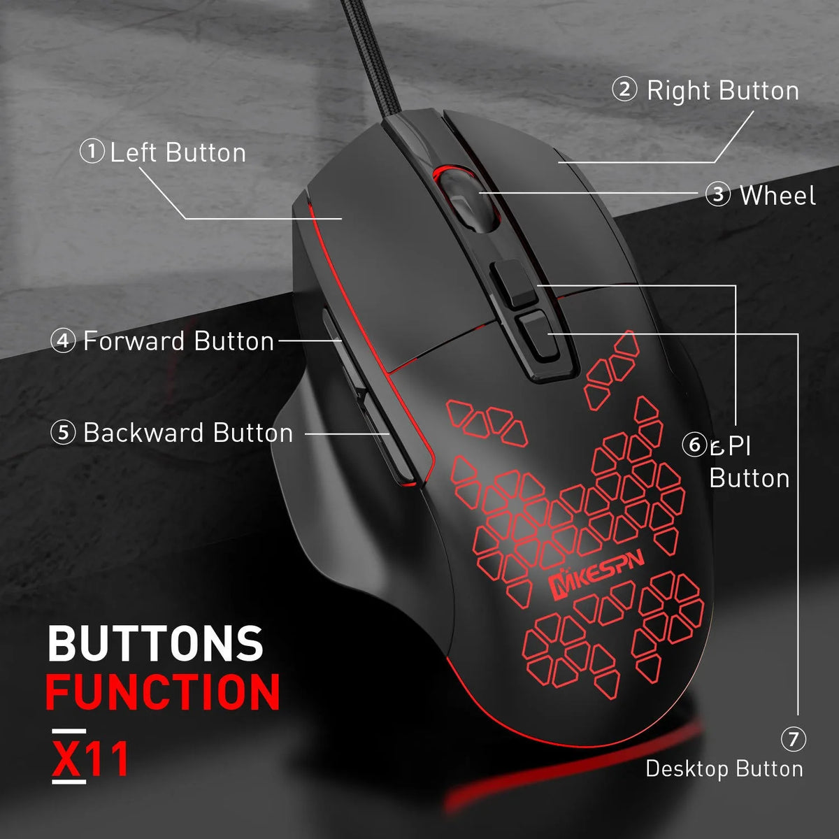 X11 7200DPI   Macro Defines Gaming Mouse 7 Buttons RGB Wired MouseComputer Accessories