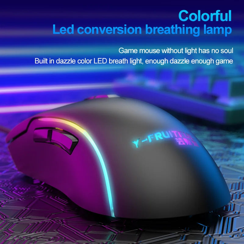 Y73 Ergonomic RGB Mini Gaming Mouse USB Wired 7 Buttons 1000-7200 DPI Optical Tracking PCs Desktops 3D Mechanical Style