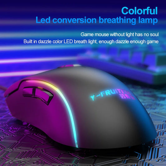 Y73 Ergonomic RGB Mini Gaming Mouse USB Wired 7 Buttons 1000-7200 DPI Optical Tracking PCs Desktops 3D Mechanical Style