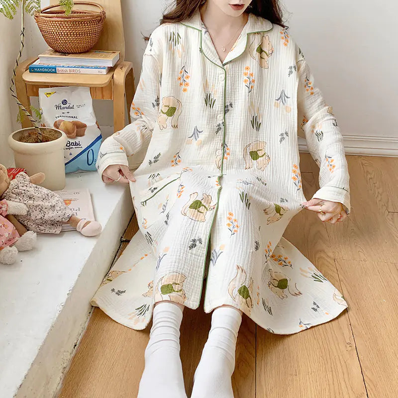 Cotton Gauze Maternity Nightwear for Nursing and Home