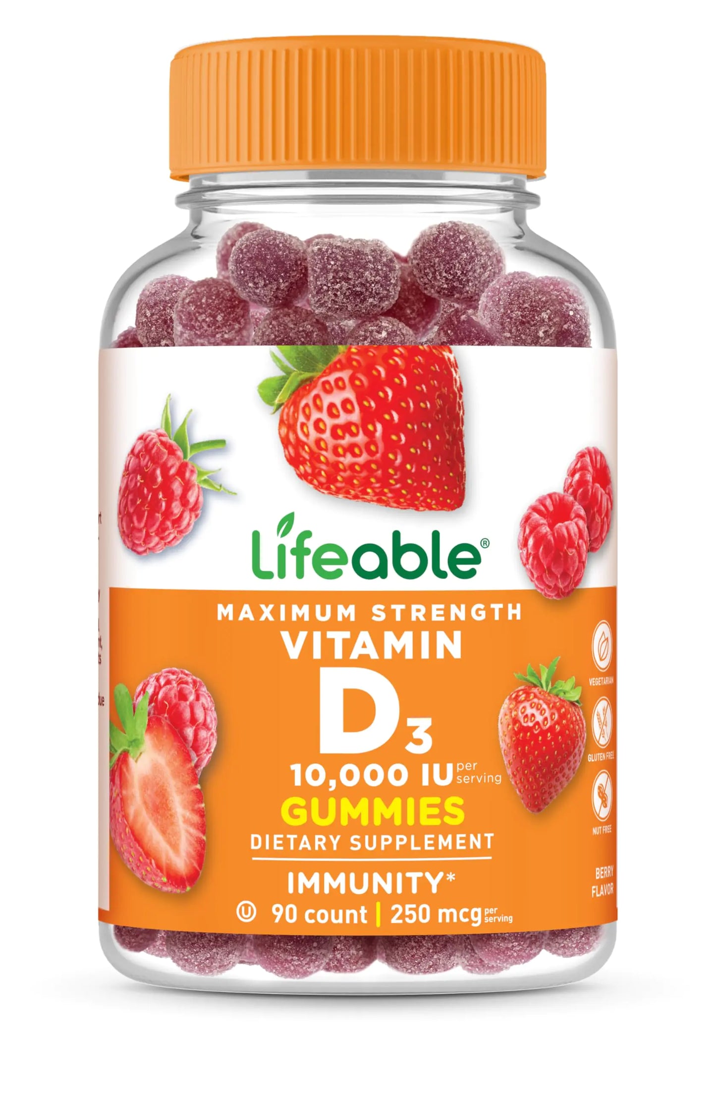 Lifeable Vitamin D3 10000IU | Great Tasting Bone Strength Supplements | Vitamin D3 Gummies for Bone Health | Vitamin D Gummies for Adults Men Women | 90 Gummies