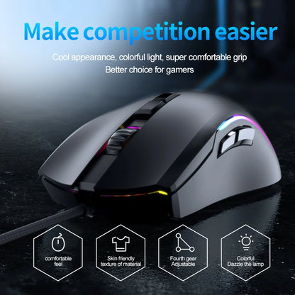 Y73 Ergonomic RGB Mini Gaming Mouse USB Wired 7 Buttons 1000-7200 DPI Optical Tracking PCs Desktops 3D Mechanical Style