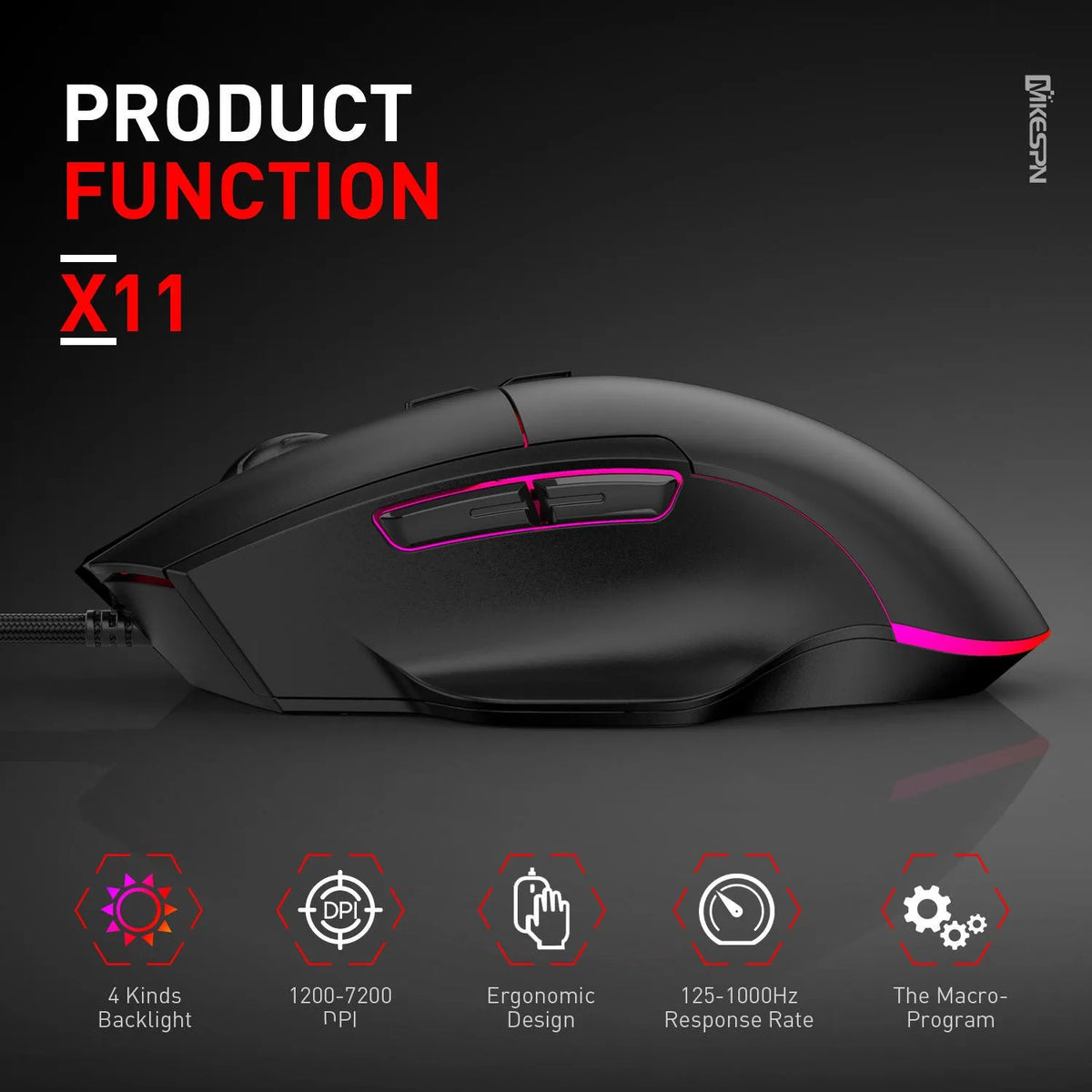 X11 7200DPI   Macro Defines Gaming Mouse 7 Buttons RGB Wired MouseComputer Accessories