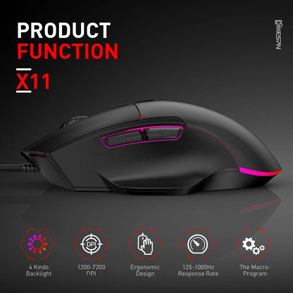 X11 7200DPI   Macro Defines Gaming Mouse 7 Buttons RGB Wired MouseComputer Accessories