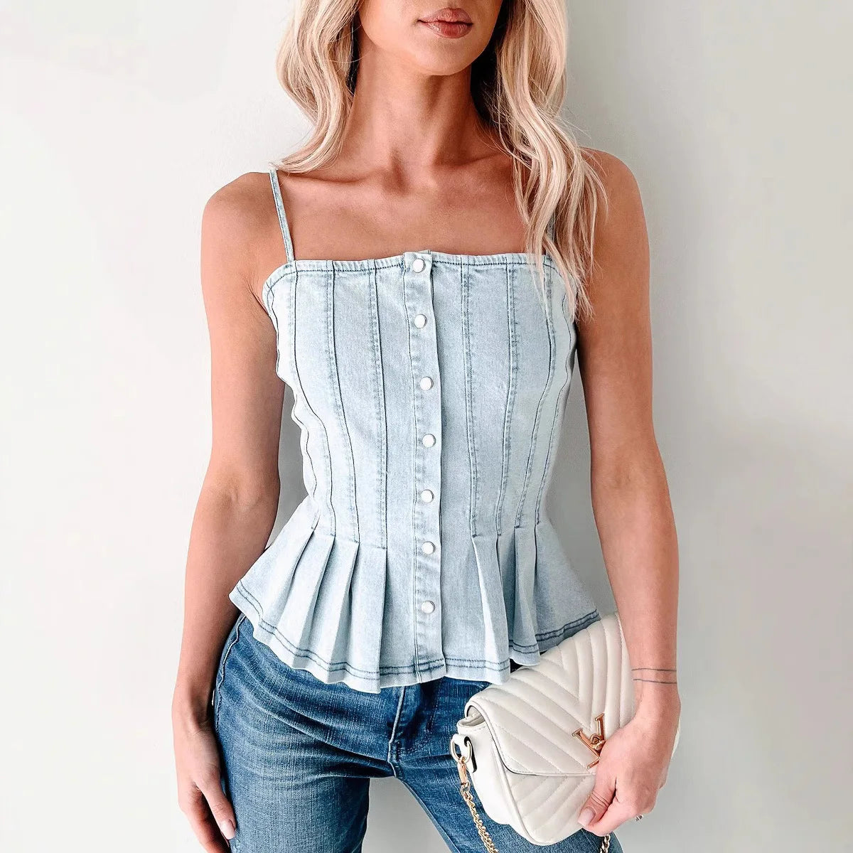 Boutique Wholesale 2025 Summer New Fashionable and Sexy Sleeveless Pleated Single Breasted Women's Tank Tops