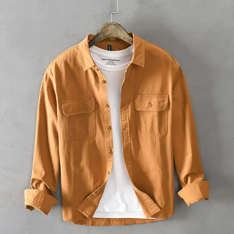 Trendy Loose White Long-Sleeved Cotton Shirt for Men