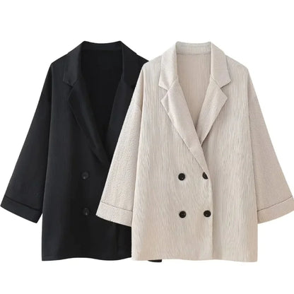 Ruffled Blazer & Casual Trousers Suit
