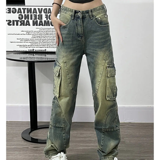 Deconstructed Design Washed Jeans for Women