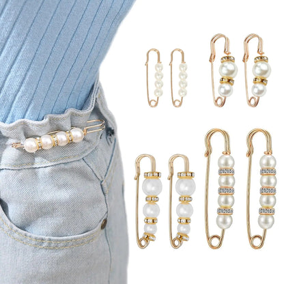 heqxwl 8 Pcs Pearl Brooch PinsSafety Pins for Clothing Dress Pants Skirt Cardigan Collar，Faux Pearl Rhinestones Brooches for Women Girls Pants Extender Safety Pins (Set-A)