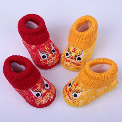 Winter Baby Tiger Shoes, Satin Dragon Baby Shoes