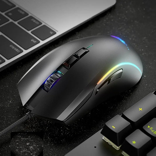 Y73 Ergonomic RGB Mini Gaming Mouse USB Wired 7 Buttons 1000-7200 DPI Optical Tracking PCs Desktops 3D Mechanical Style