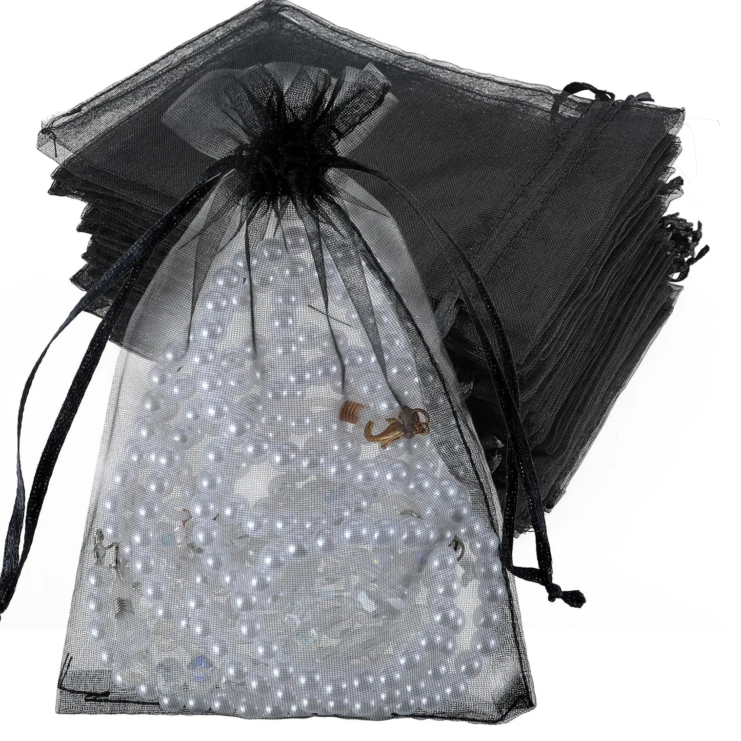 Styquenzer Black Sheer Gift Bags 100 PCS Organza Bags 4x6 Mesh Black Jewelry Bags Drawstring Small Mesh Gift Bags Drawstring Candy Bags Wedding Favors for Party Wedding Makeup Organza Favor Bags