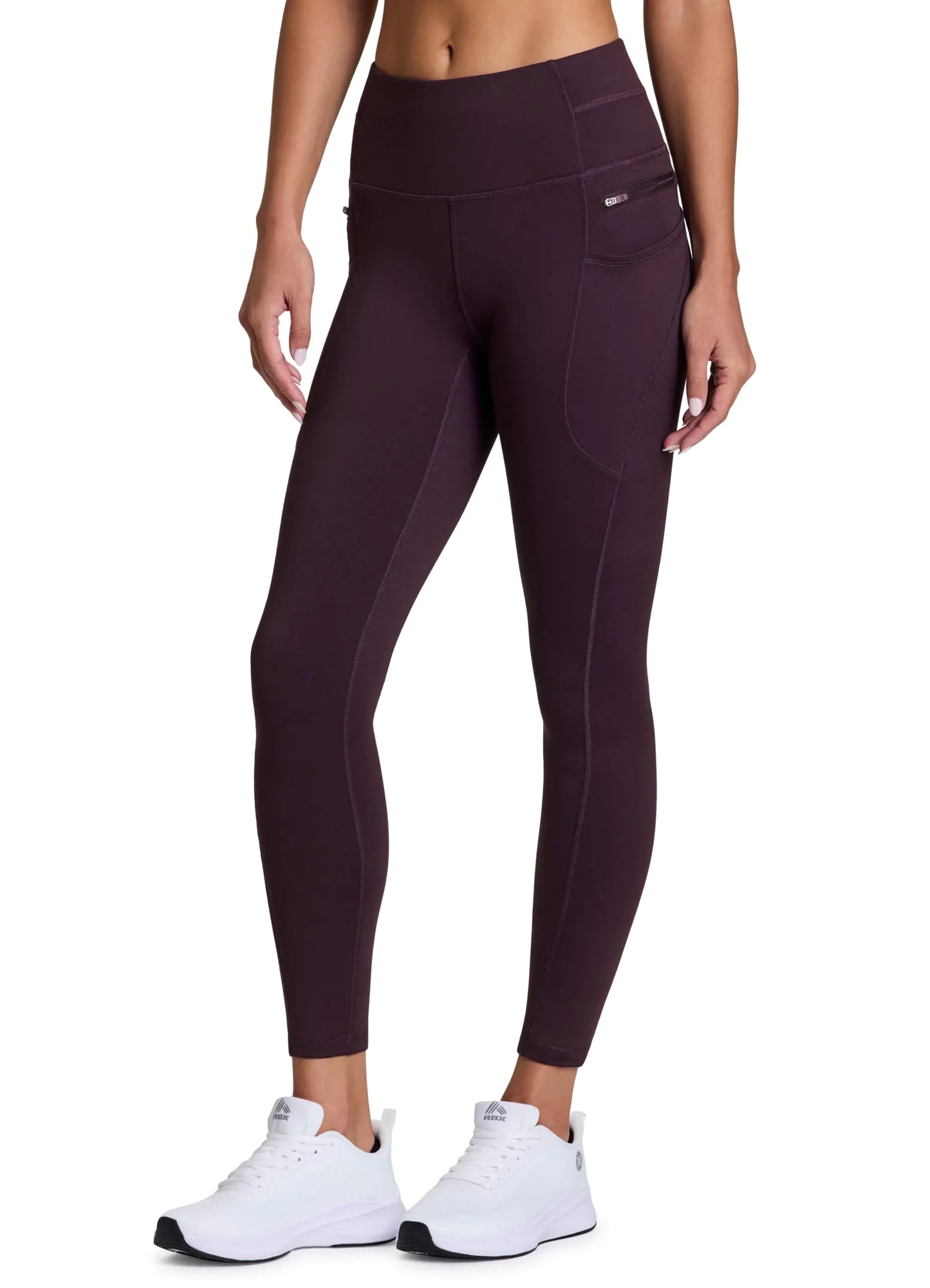 RBX Activewear Womens Fleece Legging Outdoor Running Tights Fleece Lined Leggings with Zipper Pockets Plum XL