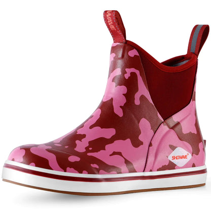 Showave Womens Deck Boots Waterproof Ankle Rain Boots Comfort Sports Boat Booties Non-slip Rubber Boots Camo RedSize 10