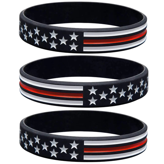 Sainstone Thin Red Line American Flag Bracelets - Power of Faith Silicone Rubber Wristband Band Set for Americanism Patriotic Holiday Fundraisers Awareness Gifts for Teens Men Women (Small 7")