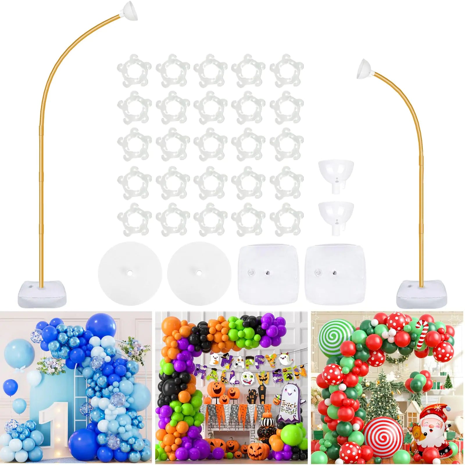 AerWo Balloon Arch Kit 8.2ft+6ft Gold Half Balloon Arch Stand with Base Free Bending Top Curve Balloon Arch Frame Stand for Floor Perfect Birthday Wedding Halloween Christmas Party Decorations