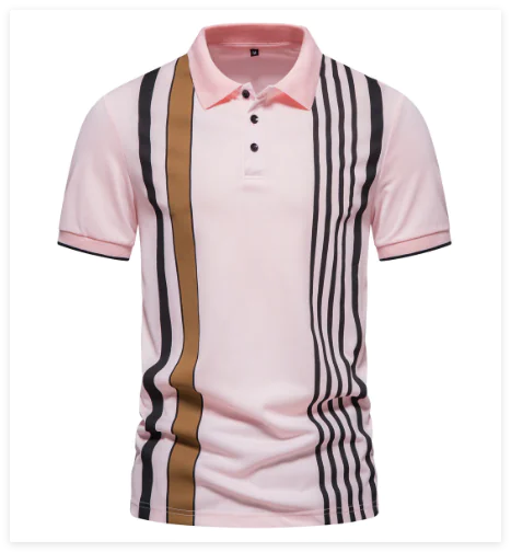 Vertical Striped Button Polo Shirt for Men (One Piece)