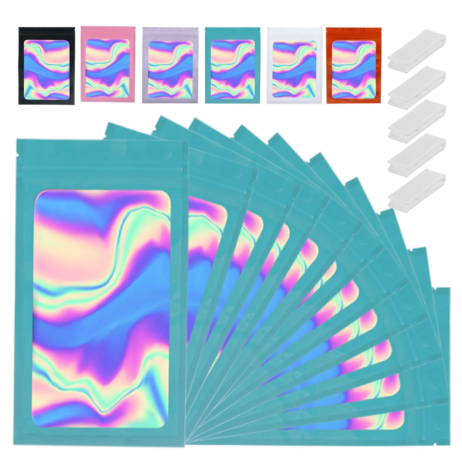 150 Pcs Holographic Mylar Bags for Food Storage 6x9 Mylar Bags with Window Resealable Bags for Food Smell Proof Bag Freeze Dried Bags Candy Packaging Cookie Bags Jewelry Bags Blue Mylar Bags