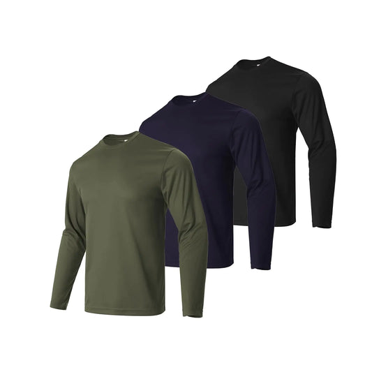Facitisu 3 Pack Men Long Sleeve T Shirts Quick Dry Athletic Running Activewear Workout Performance Tee Shirts 2XL