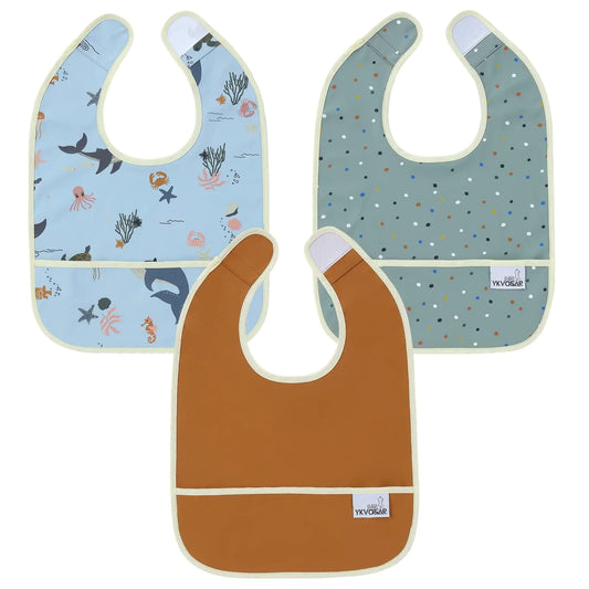 YKVOSAR Baby Bibs for Eating Waterproof Baby Bibs Baby Feeding Bibs 3 Packs Washable Baby Food Bibs 6-24 Months (marine animals)