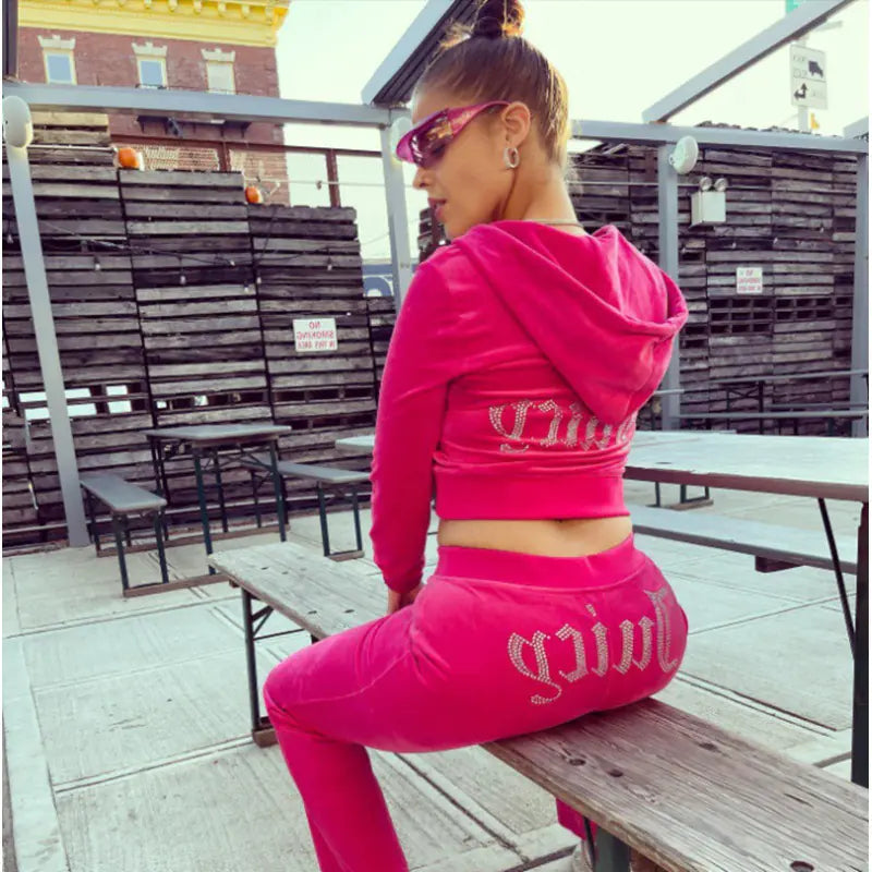 2022 Autumn Winter Fashion Rhinestone Velour Tracksuit