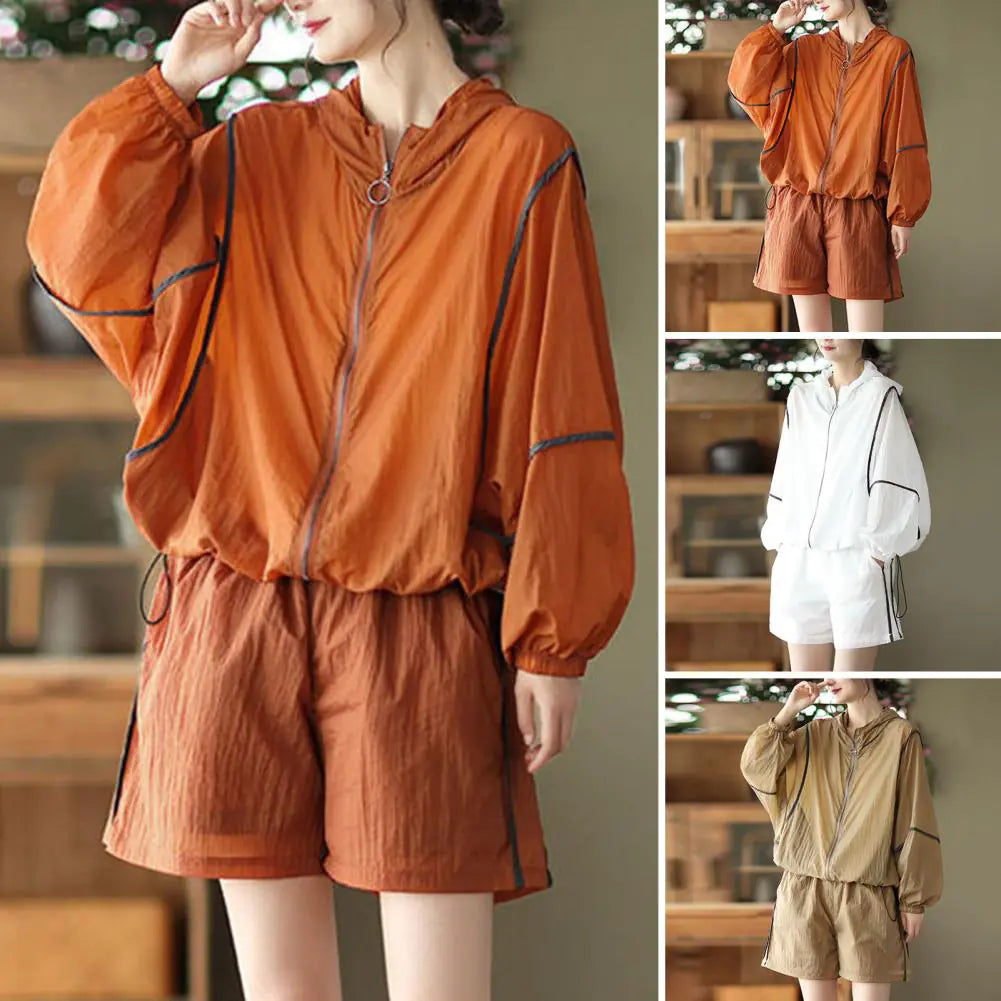 Women's Sun Protection Hooded Tracksuit with Zipper