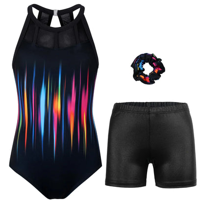 JOYSTREAM Gymnastics Leotards for Girls With Shorts Sparkly Ballet Dance Mesh Tank Activewear Multicolor Wave6-7Years