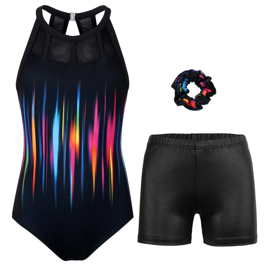 JOYSTREAM Gymnastics Leotards for Girls With Shorts Sparkly Ballet Dance Mesh Tank Activewear Multicolor Wave6-7Years