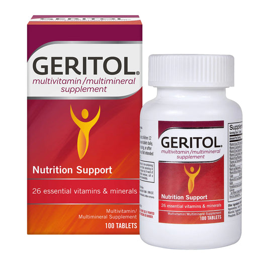 Geritol Multivitamin Supplement Contains B-Vitamins Antioxidants Vitamins C E & D and Iron 26 Essential Vitamins and Minerals Gluten-Free Non-GMO No Artificial Sweeteners 100 Tablets