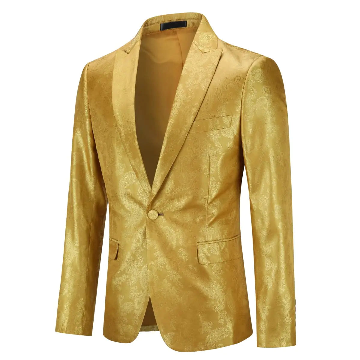 Cloudstyle Mens Slim Fit Paisley Suit Single Breasted Party Suit Jacket 1 Button Sport Coat Golden