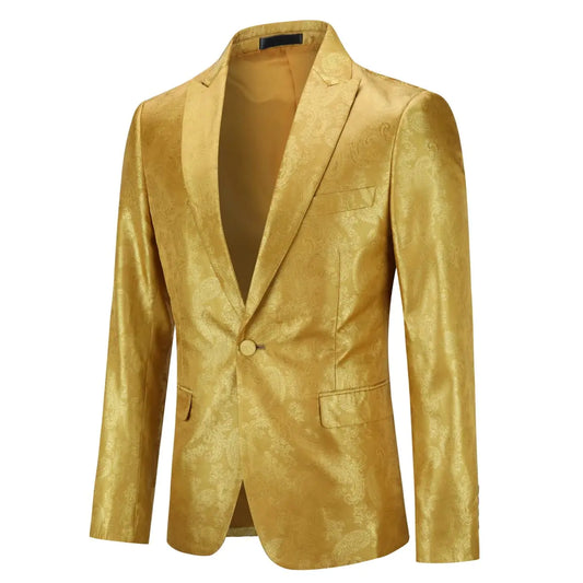 Cloudstyle Mens Slim Fit Paisley Suit Single Breasted Party Suit Jacket 1 Button Sport Coat Golden