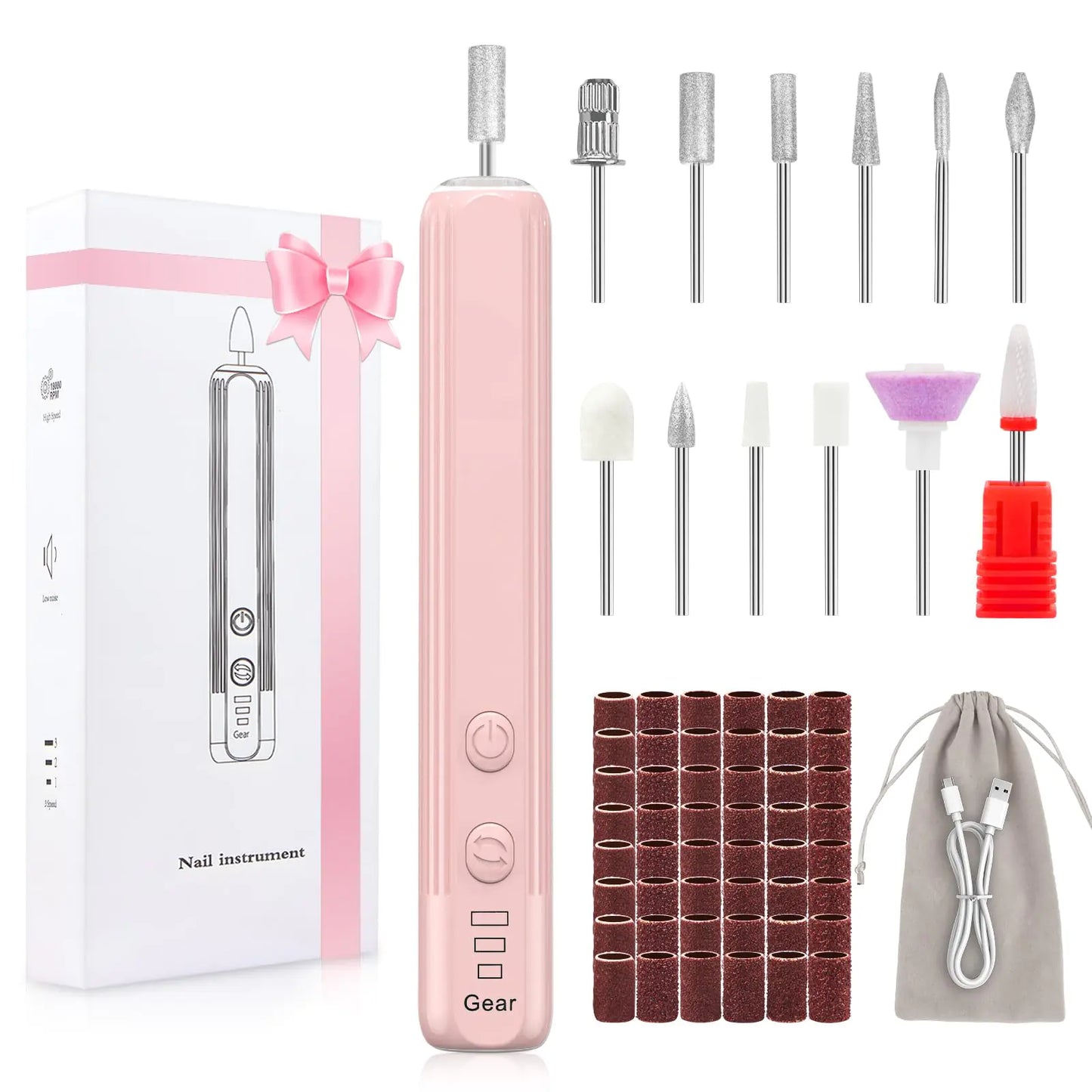 Electric Nail Drill Professional Cordless Electric Nail File Gel Nails Manicure Pedicure for Polishing Shape Tools with 100Pcs Sanding Bands