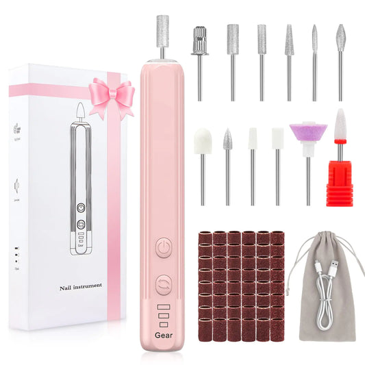 Electric Nail Drill Professional Cordless Electric Nail File Gel Nails Manicure Pedicure for Polishing Shape Tools with 100Pcs Sanding Bands