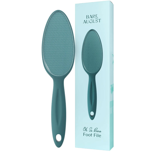 Bare August Glass Foot File Callus Remover - Heel Scraper & in-Shower Foot Scrubber Dead Skin Remover - Pedicure Foot Buffer for Soft Feet (with Handle Teal)