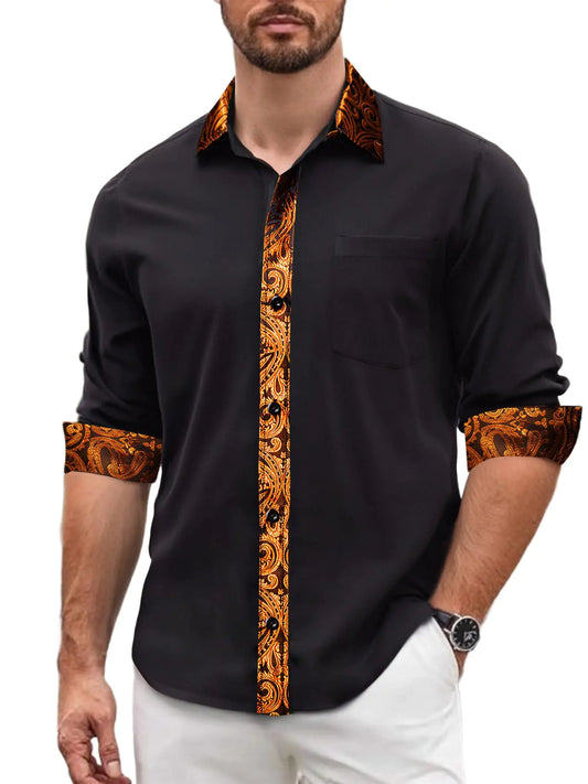 Barry.Wang Black Dress Shirts for Men Business Long Sleeve Button Up Formal Casual Western Collared Muscle Shirt Party Disco