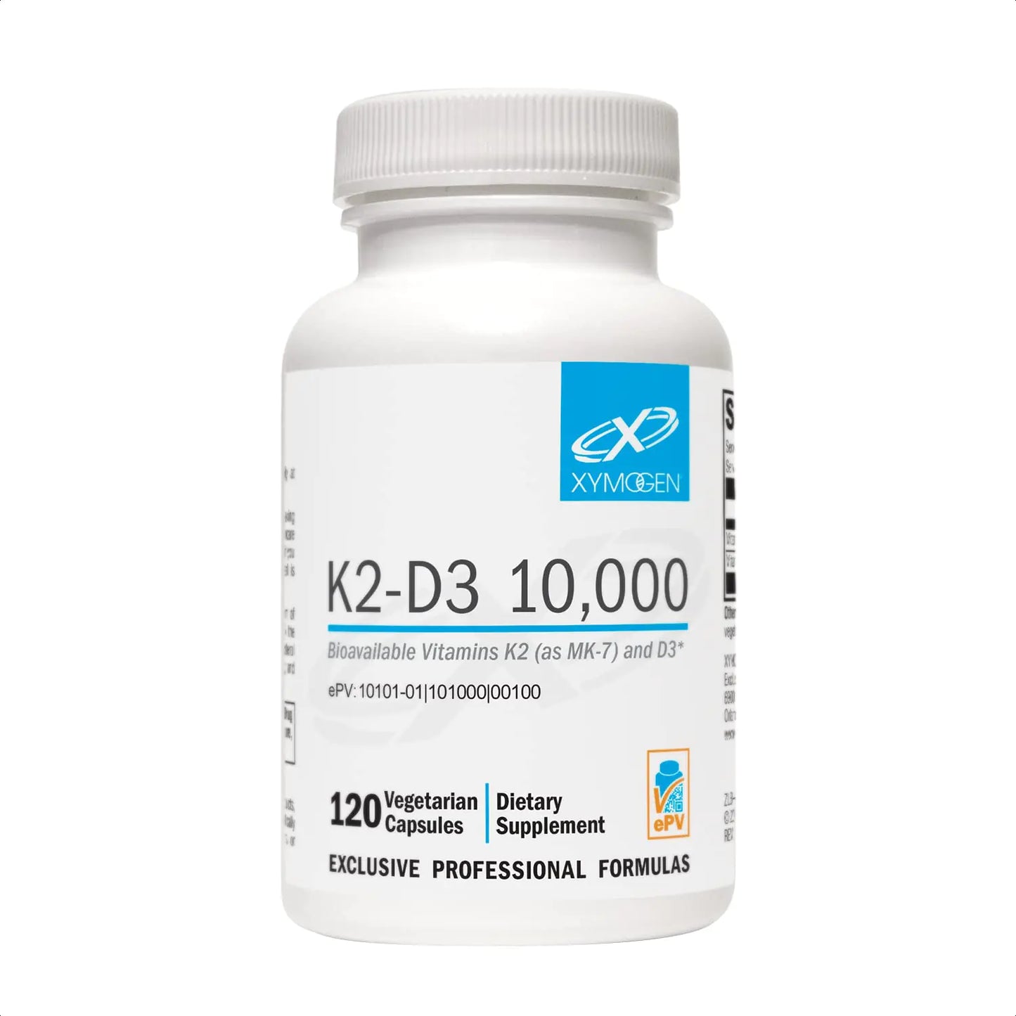 XYMOGEN K2-D3 10000 - Vitamin D3 K2 - Bioavailable Vitamin D 10000 IU (Cholecalciferol) with Vitamin K2 MK-7 - Heart Arterial Bone Health + Immune Support Supplement (120 Capsules)