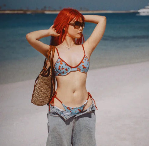 KLIQU Pink Cute Printed Halter Crop Top Tank Top